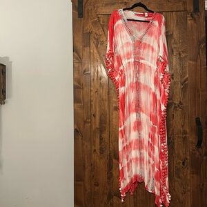 Michael Stars Farrah Maxi Caftan OS White/Neon Pink